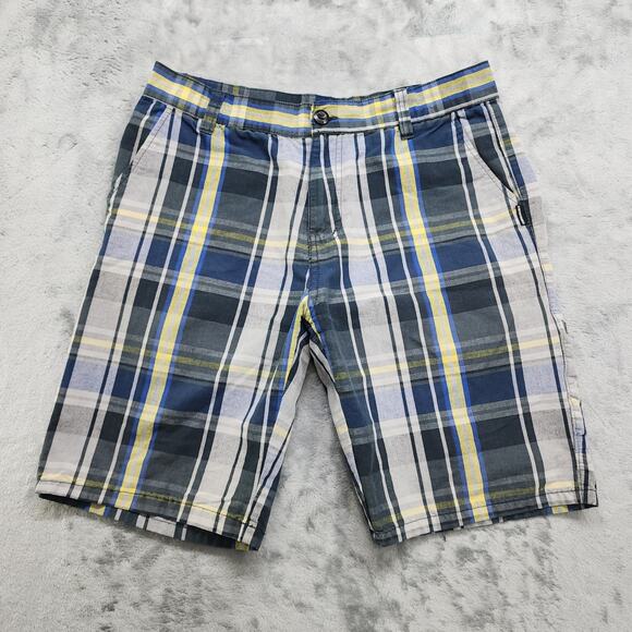 ZOO YORK Shorts Mens 32 Blue Yellow Black Plaid Bermuda Shorts Skater Boarding - Picture 1 of 12